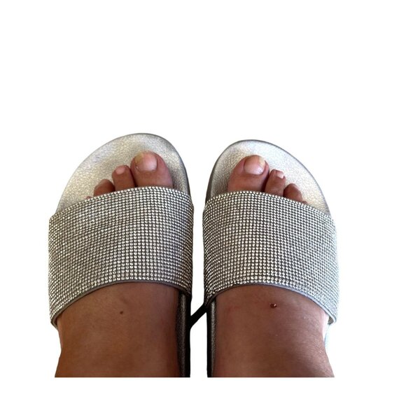 Bebe Women's Rhinestone Embellished Silver Slide Sandals Size 11 Sku 2984 - Picture 2 of 11